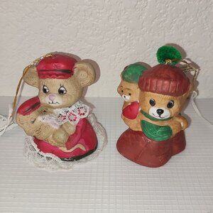 Bisque Porcelain Hand Painted Christmas Ornaments Deco Ceramic Set of 2 Pcs Bell